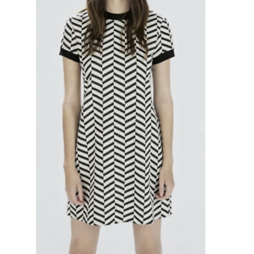 ZARA Antique White Black Short Sleeve Mini Dress Size XS preppy